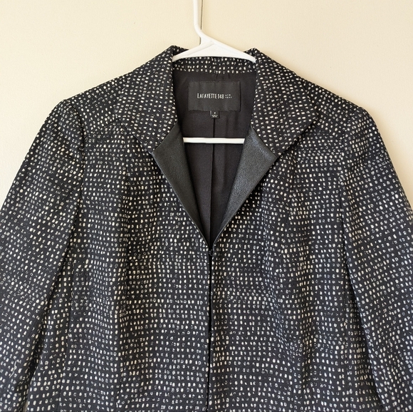 Lafayette 148 New York Blazer Jacket Leather Details Black White Size 2 - Picture 4 of 6